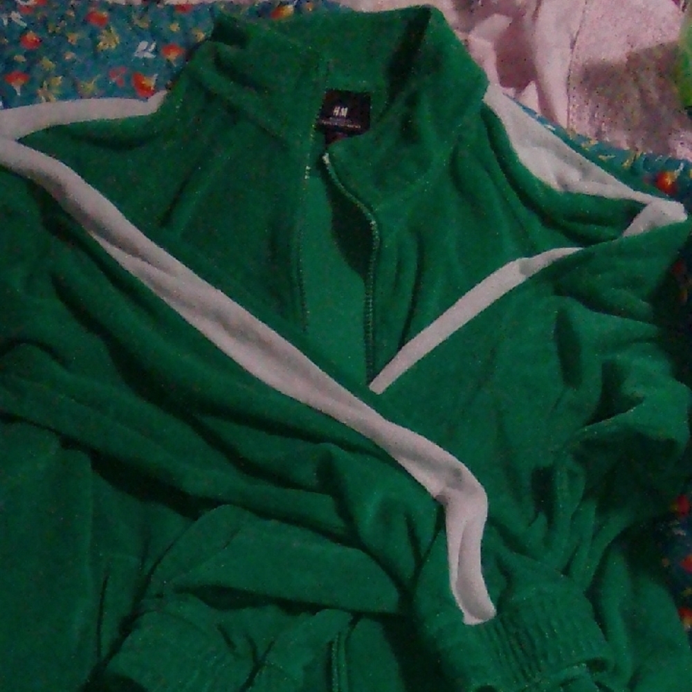 H&M Green Zip Up Sweater with Diagonal Stripe